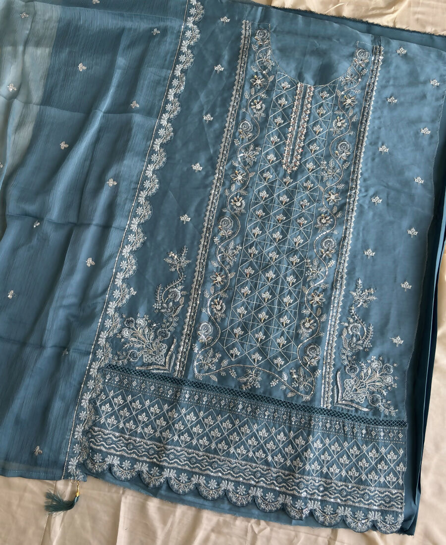 KC Sky Blue Pakistani Straight Suit For Women Chiffon - Dista