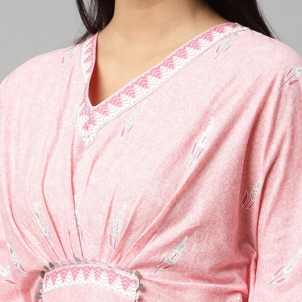 Ahalyaa Women Pink Pure Cotton Printed Kaftan Kurta - Distacart
