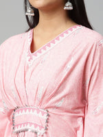 Thumbnail for Ahalyaa Women Pink Pure Cotton Printed Kaftan Kurta - Distacart