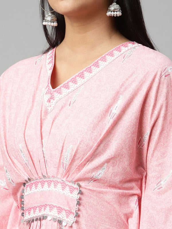 Ahalyaa Women Pink Pure Cotton Printed Kaftan Kurta - Distacart