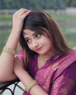 Thumbnail for Preksha Creation Banarasi Women Purple Saree With Zari Work - Distacart