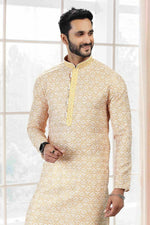 Thumbnail for Raivat Ethnic Cotton Thread Work Kurta Pajama In Yellow Colour - Dista