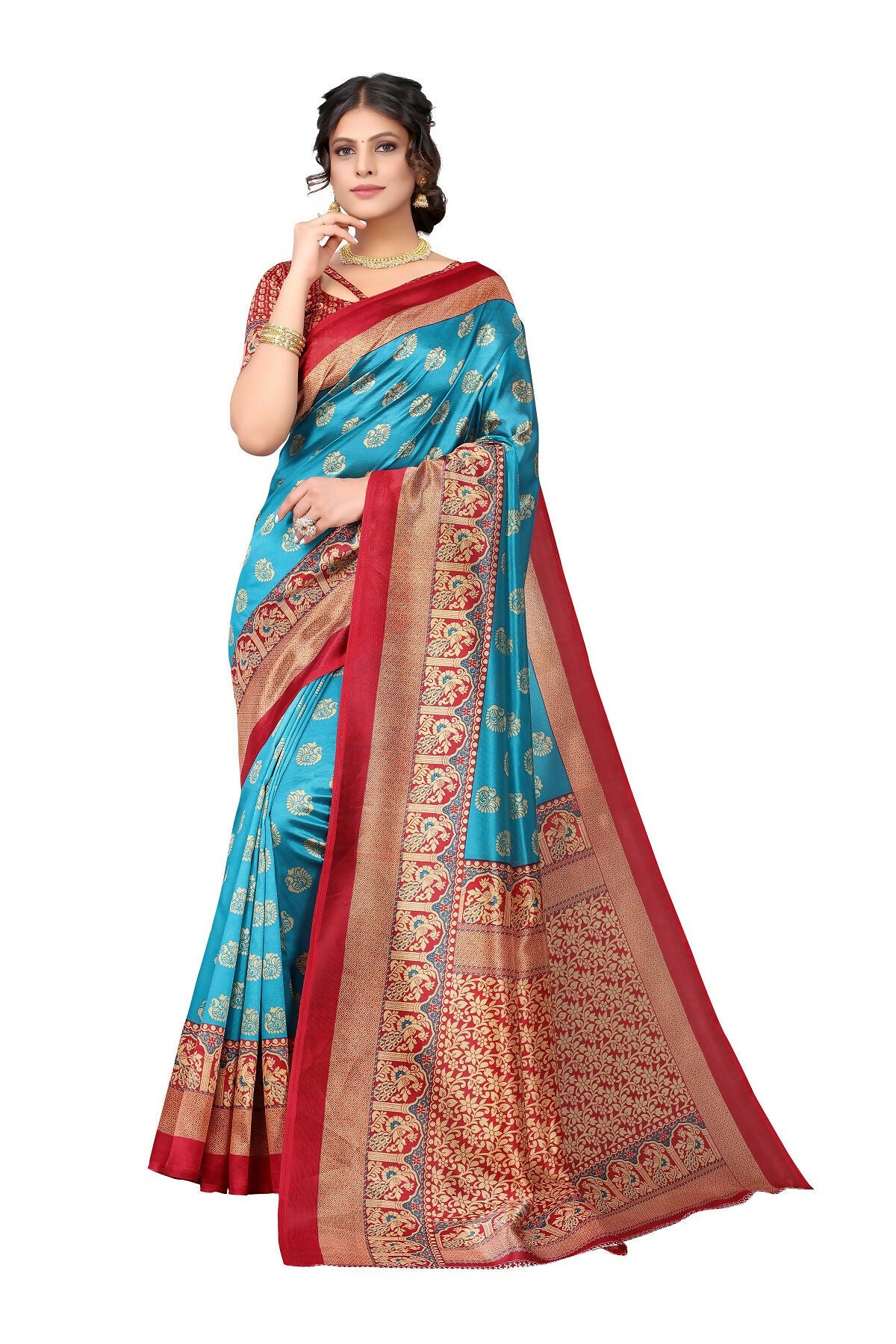 Vamika Sky Blue Printed Art Silk Saree - Distacart