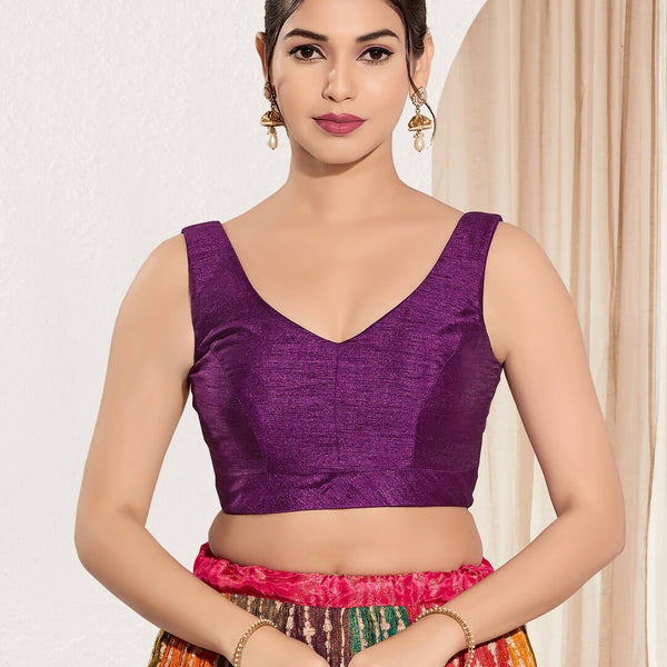 Joban Fashion Wine Mulberry Silk Padded Blouse With Round Neck Sleeveless - Distacart