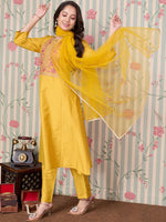 Thumbnail for Ode by House of Pataudi Floral Embroidered A Line Kurta with Trousers & With Dupatta - Distacart