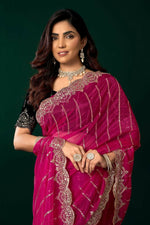 Thumbnail for Joban Fashion Rani Pink Net Party Wear Sarees - Distacart