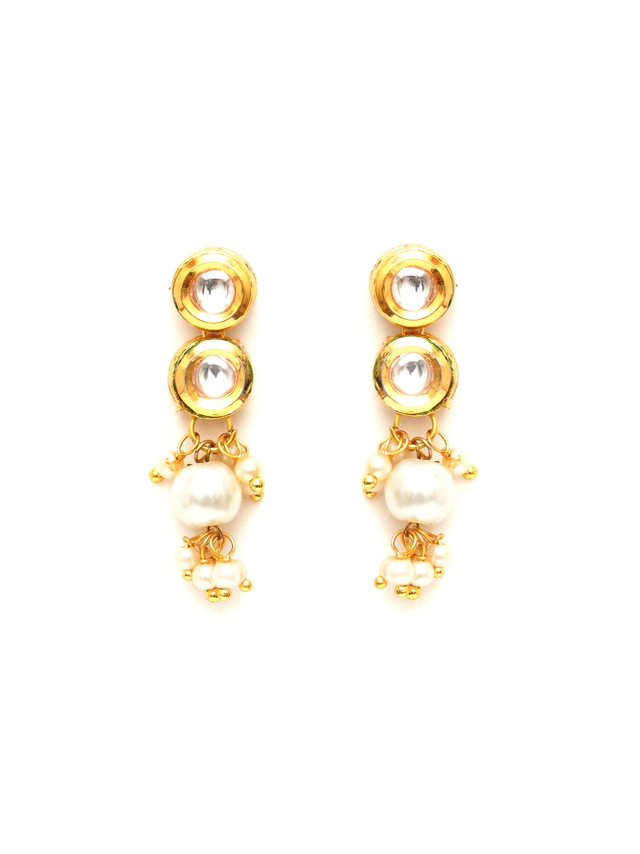 Kundan Earrings with Pearl Drops (Gold) - Ruby Raang - Distacart