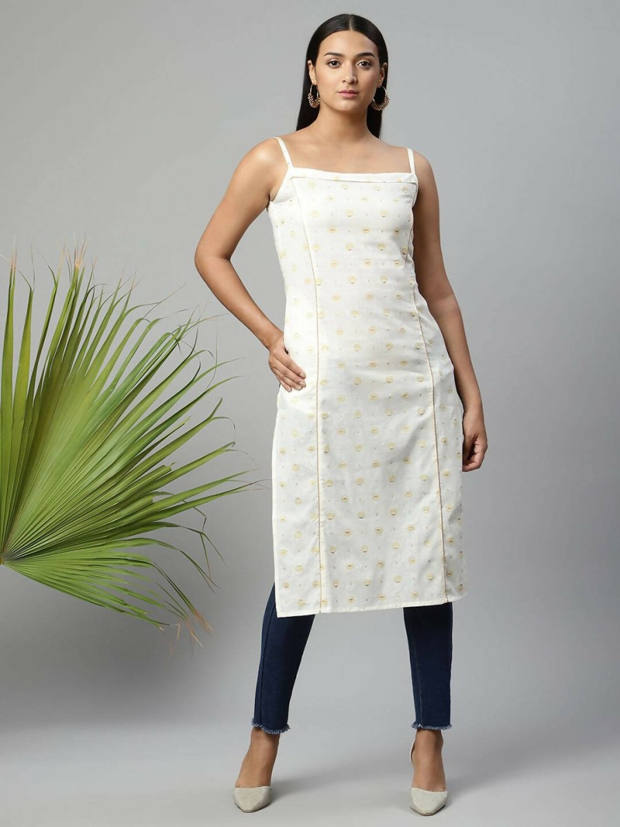 Ahalyaa Womens Off White Pure Cotton Printed Kurtas - Distacart