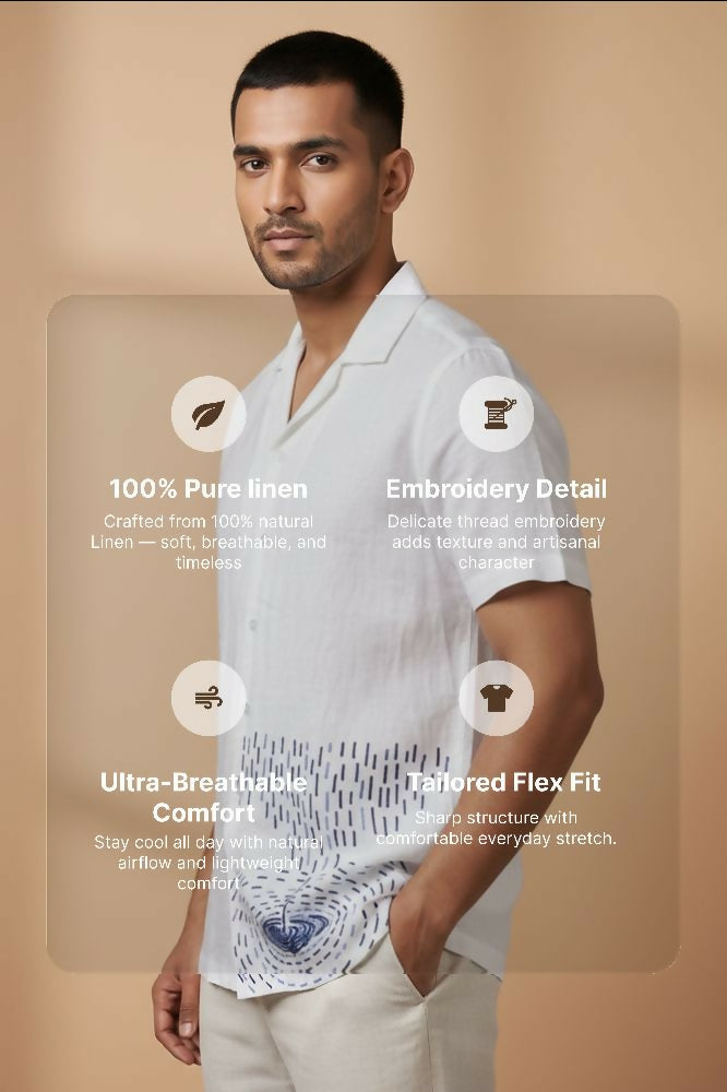 Nivra — White Embroidered Linen Shirt by Hilo Design - Dista
