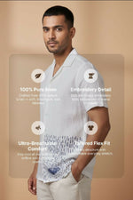 Thumbnail for Nivra — White Embroidered Linen Shirt by Hilo Design - Dista