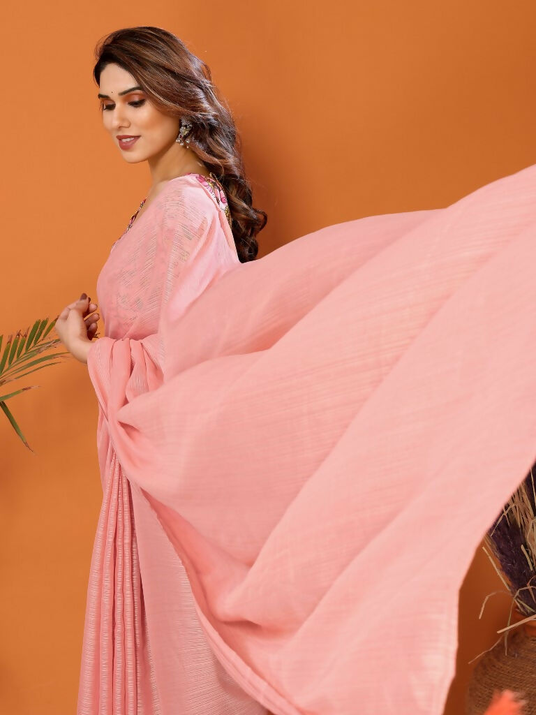 Partywear Designer Peach Polyester Zari Fancy Saree - Starwalk - Distacart