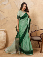 Thumbnail for Shree Shyam Fashion Pista Green Linen Saree - Distacart