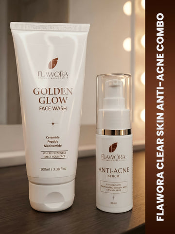 Flawora Set of Golden Glow Face Wash and Anti Acne Serum - Dista