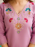 Thumbnail for The52 Lavender Women's Gorgeous Embroidered work Viscose Gadhwal Fabric Straight Kurta, Pant and Dupatta Set - Distacart