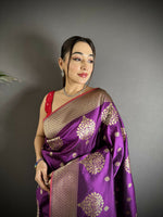 Thumbnail for Joban Fashion Purple Woven Butti Soft Silk Banarasi Silk Saree - Distacart