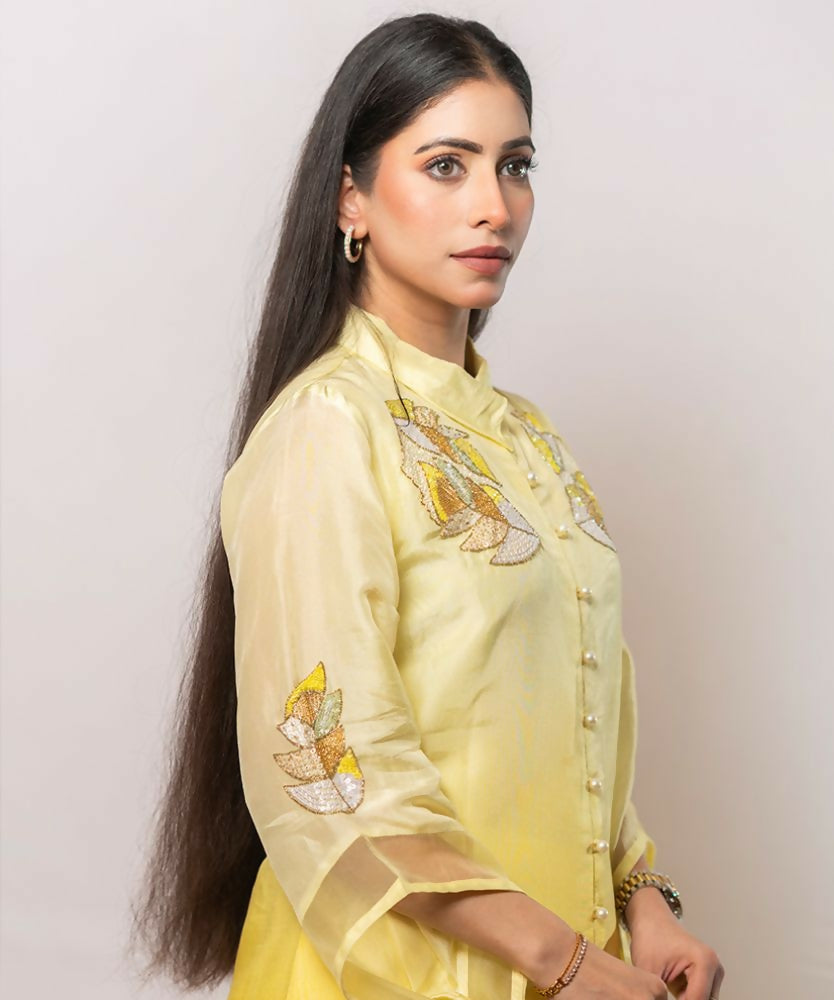 Timaraa Aurora Yellow Ombre Shaded Silk Co-Ord Set - Dista