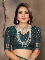 Thumbnail for Joban Fashion Dark Green Floral & Botanical Motifs Satin Silk Banarasi Silk Saree - Distacart