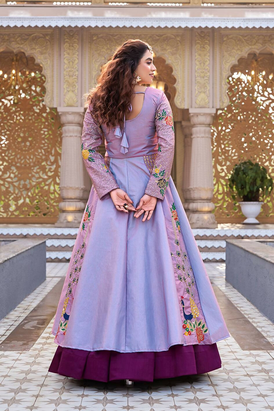 Teeya Creation Womens New Simply Wear Embroidery Sequence With Thread Work Lavender Gown Set - Dista