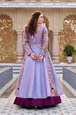 Thumbnail for Teeya Creation Womens New Simply Wear Embroidery Sequence With Thread Work Lavender Gown Set - Dista