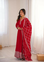 Thumbnail for Lehenga Mart Designer Anarkali Suit With Kurta, Dupatta For Women-Red - Distacart