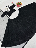 Thumbnail for Preksha Creation Black Foux Gorgette With Thread With Sequnce Women Lehanga Choli - Distacart