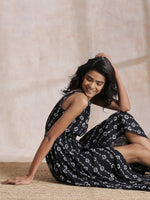 Thumbnail for trueBrowns Black White Geometric Print Cotton Sleeveless Wrap Dress - Distacart