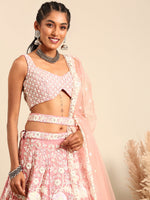 Thumbnail for House of Panchhi Rose Gold Chinon Sequins And Zarkan Embroidery Lehenga Choli & Dupatta - Distacart