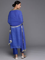 Thumbnail for Varanga Blue Bandhani Printed, Gota Pati Embroidered Yoke Straight Kurta Paired With Tonal Bottom And Dupatta - Distacart