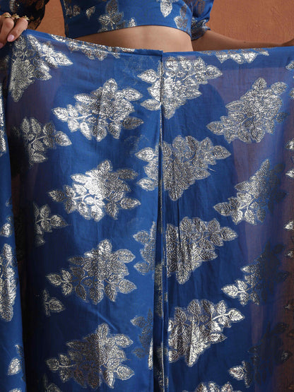 trueBrowns Blue Metallic Ready To Wear Saree - Distacart