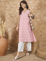 Thumbnail for InWeave Pastel Peach V Neck Aline Kurta Set