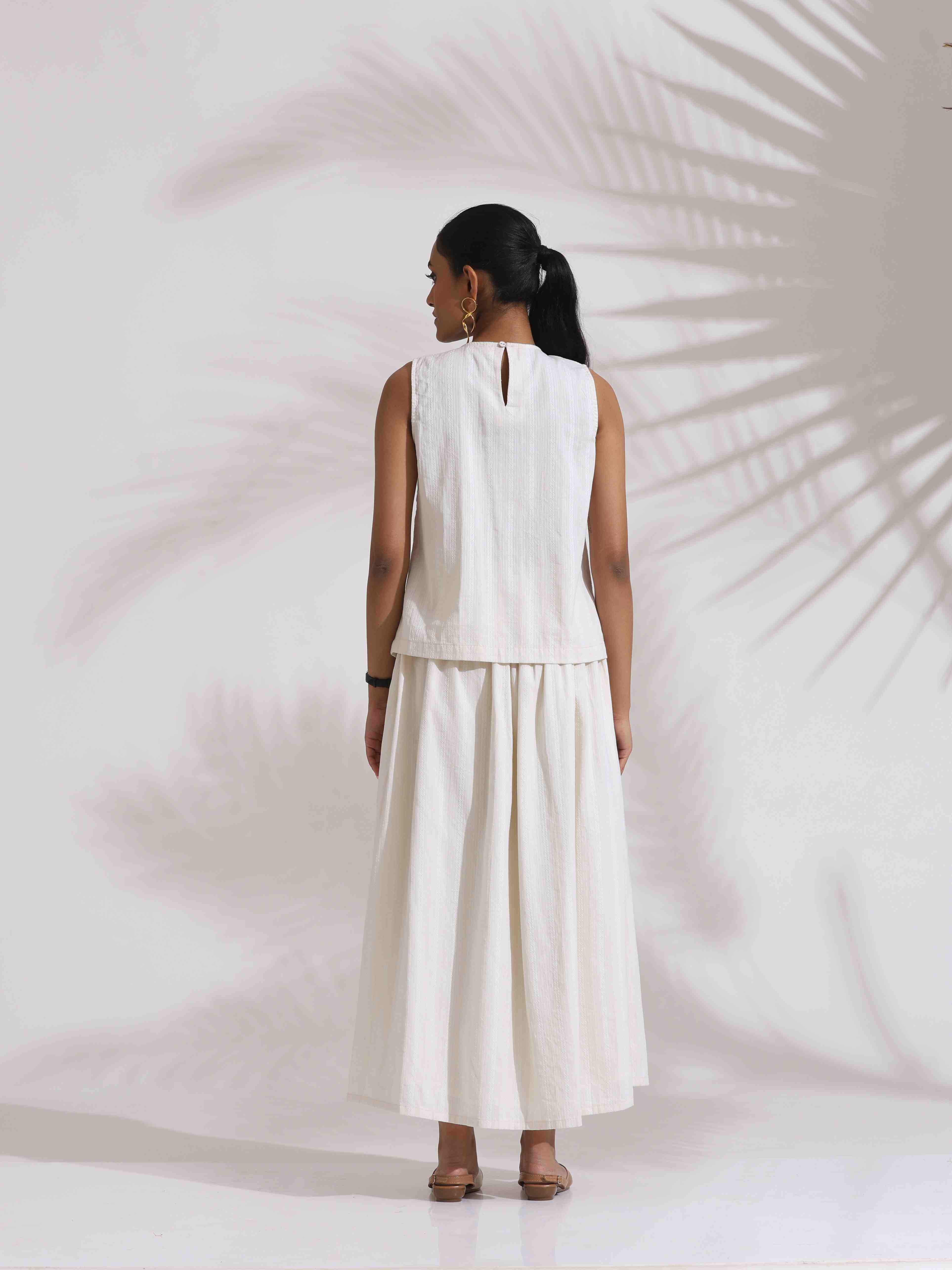 trueBrowns Off-White Cotton Skirt Co-ord Set