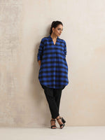 Thumbnail for trueBrowns Blue Check Pleated Winter Top