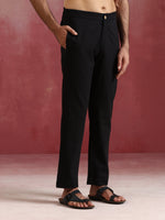 Thumbnail for trueBrowns Men's Black Cotton Shirt Collar Stylized Kurta Co-ord set - Distacart