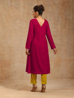 Thumbnail for trueBrowns Rani Pink Velvet Embroidered Kurta - Distacart