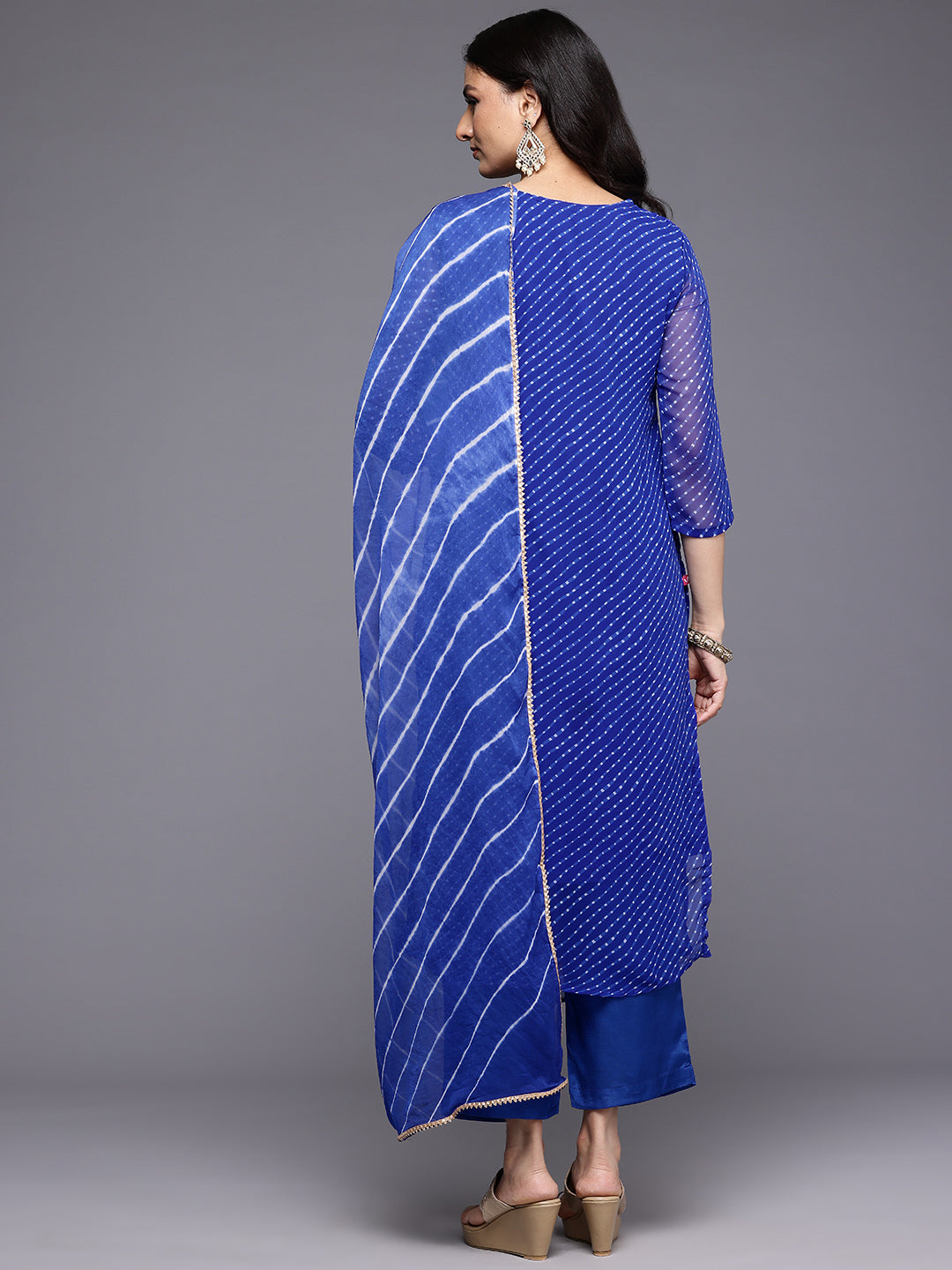 Varanga Women Navy Blue Bandhani Zari Emboridered Kurta Set With Dupatta - Distacart