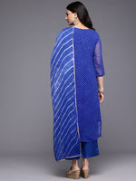 Thumbnail for Varanga Women Navy Blue Bandhani Zari Emboridered Kurta Set With Dupatta - Distacart