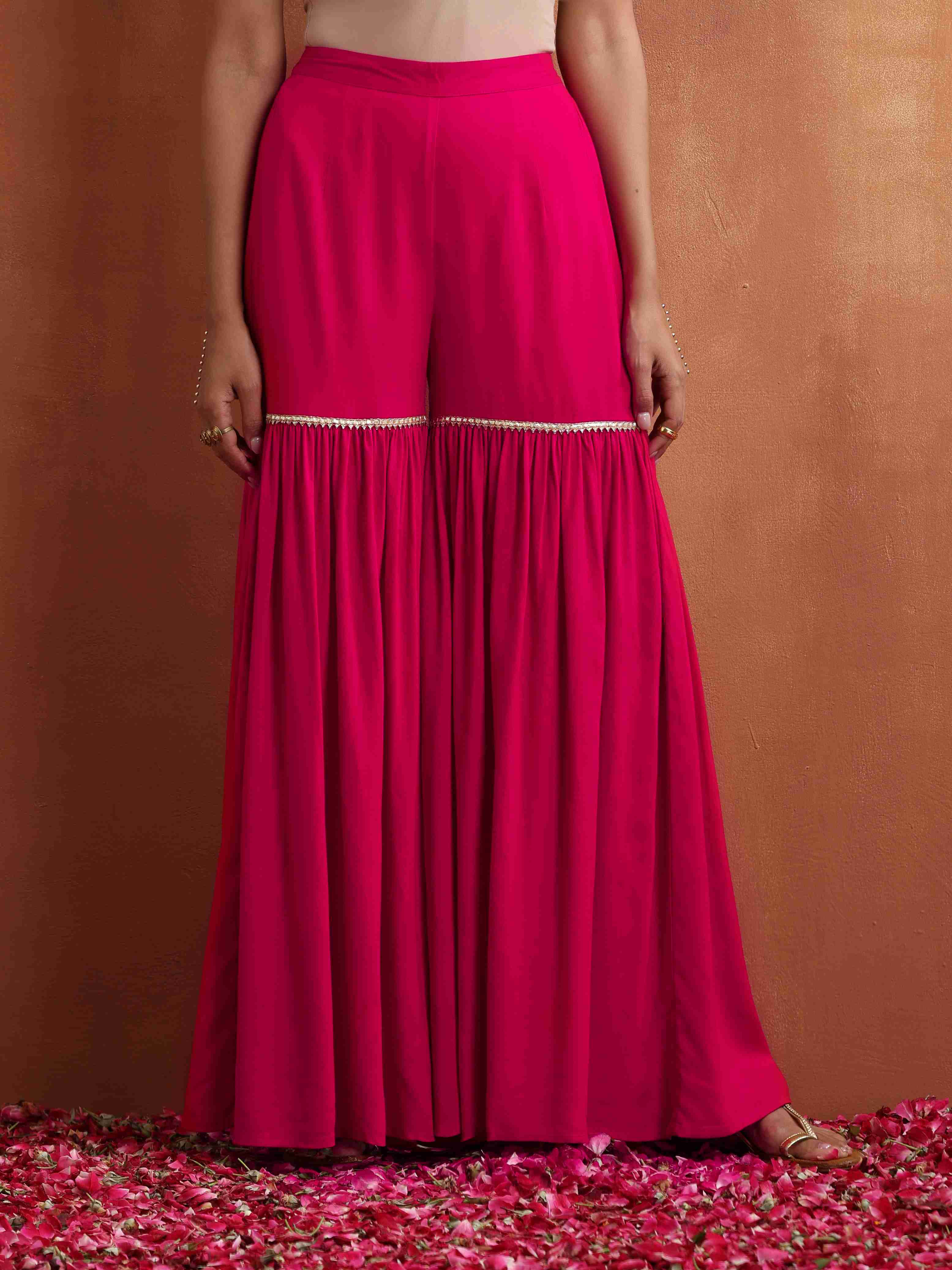 trueBrowns Red Print Sharara Set - Distacart