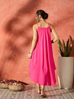 Thumbnail for InWeave Black Floral Fuchsia Asymmetrical Dress