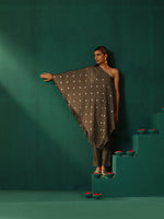 Thumbnail for trueBrowns Grey Diamond Viscose Silk One-Shoulder Kurta Pant Set - Distacart