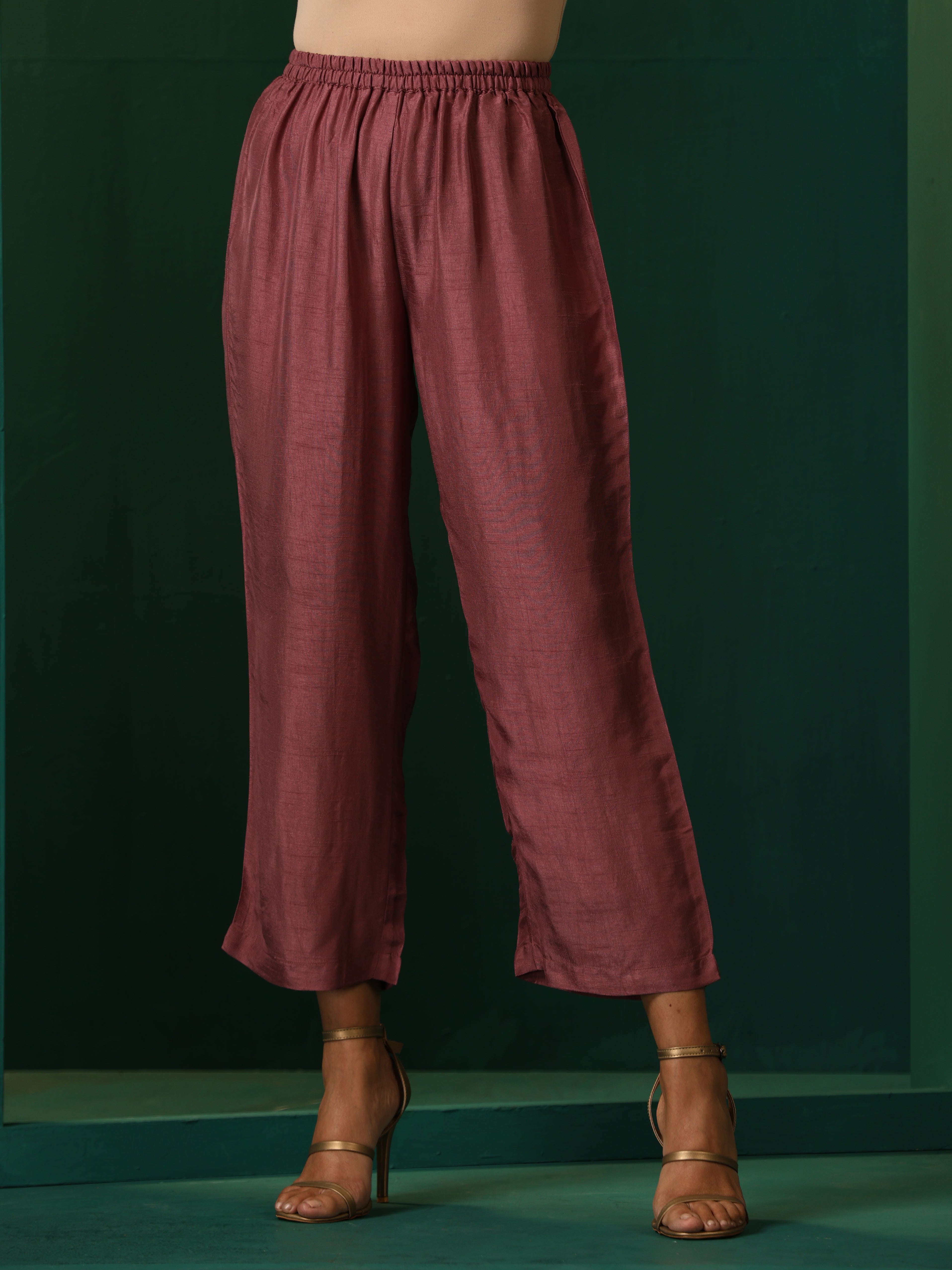 trueBrowns Light Mauve Silk Front Pleat Co-ord Set - Distacart