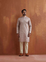 Thumbnail for trueBrowns Men's Beige Sequin Chanderi Kurta