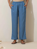 Thumbnail for trueBrowns Blue Viscose Solid Co-ord Set