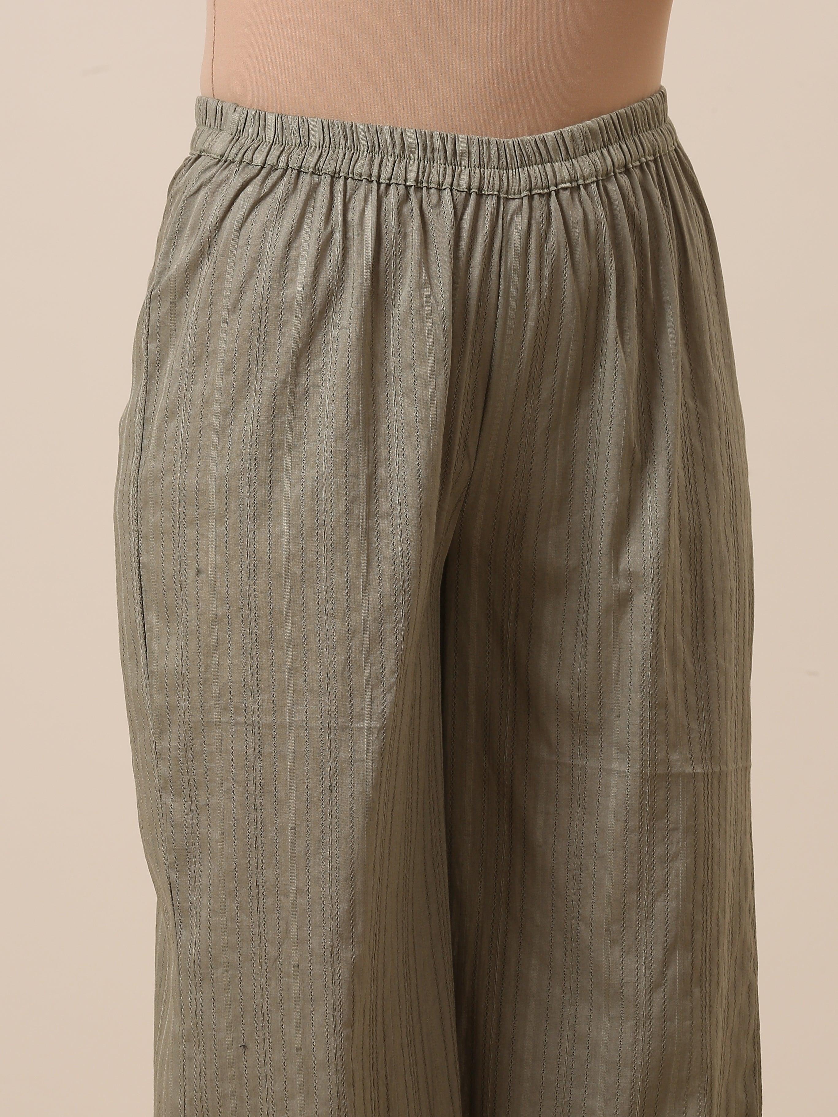 trueBrowns Cotton Olive Green Flared Slit Kurta Pant Set - Distacart