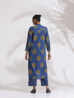 Thumbnail for trueBrowns Blue Cotton Print Pleated Kurta Set