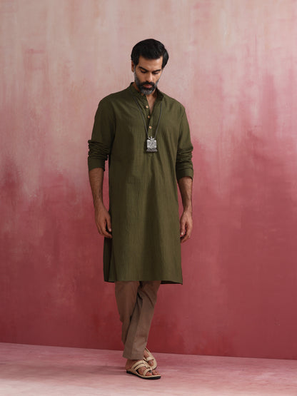 trueBrowns Men's Olive green Mandarin Collar Kurta - Distacart