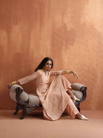 Thumbnail for trueBrowns Blush Pink Tissue Flared Anarkali Kurta Set