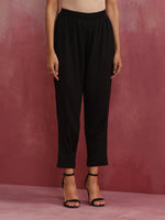 Thumbnail for trueBrowns Black Viscose Slub Pleated Kurta Co-ord Set