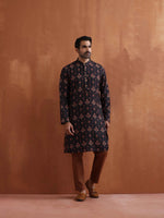 Thumbnail for trueBrowns Men's Black Printed Kurta