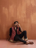 Thumbnail for trueBrowns Men's Rust Cotton Dobby Nehru Jacket