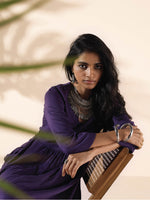 Thumbnail for trueBrowns Purple Viscose Dobby Slit Kurta Pant Set - Distacart